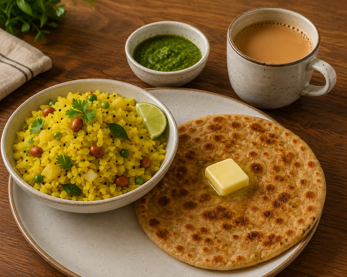 Vegetarian breakfast - crispy dosa with sambar and chutney